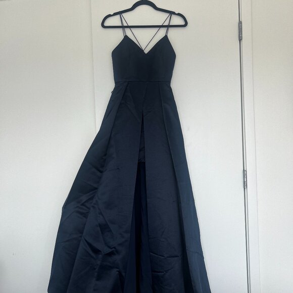 Alice and Olivia Navy Gown with Full Skirt and Slit, Size 0 - Picture 1 of 6